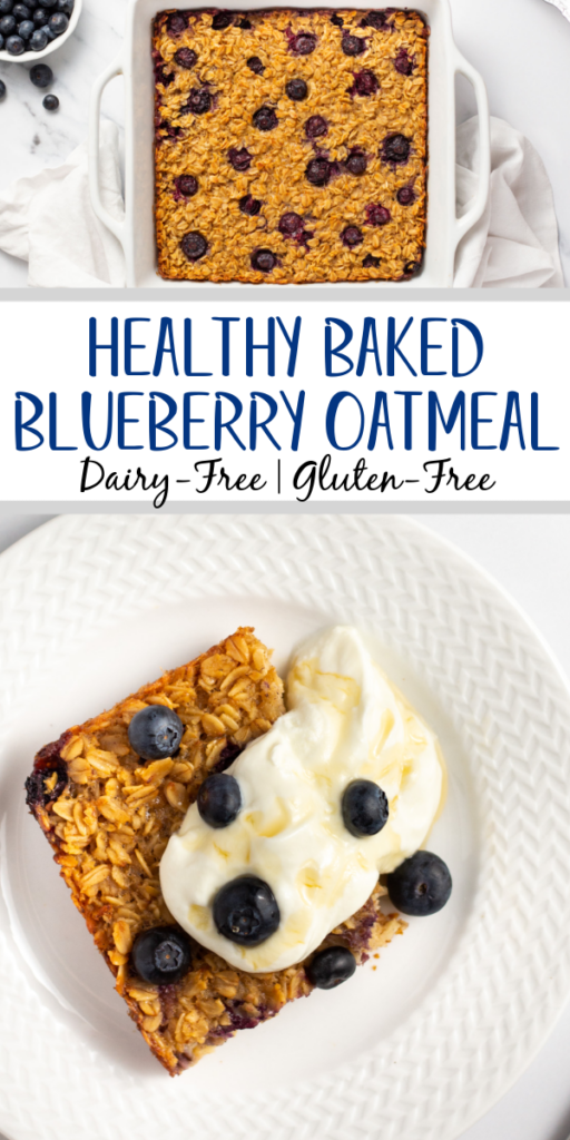 This blueberry baked oatmeal is an easy breakfast or snack recipe to prepare ahead of time. It’s a breakfast that can be eaten on the go, or served in the morning for the whole family. This baked blueberry oatmeal is also vegetarian and gluten-free. Use fresh or frozen blueberries, or swap in fruit already in the fridge! #bakedoatmeal #breakfastrecipes #easybreakfast #breakfastmealprep #blueberryrecipes This blueberry baked oatmeal is an easy breakfast or snack recipe to prepare ahead of time. It’s a breakfast that can be eaten on the go, or served in the morning for the whole family. This baked blueberry oatmeal is also vegetarian and gluten-free. Use fresh or frozen blueberries, or swap in fruit already in the fridge! #bakedoatmeal #breakfastrecipes #easybreakfast #breakfastmealprep #blueberryrecipes