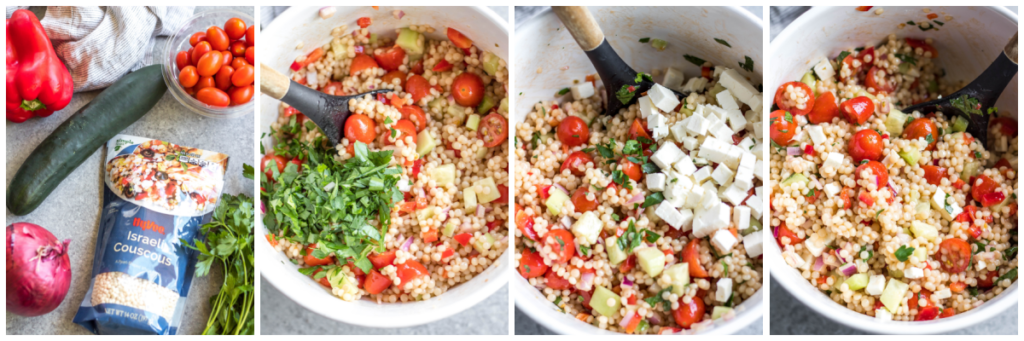 cherry tomato and feta couscous salad cooking process