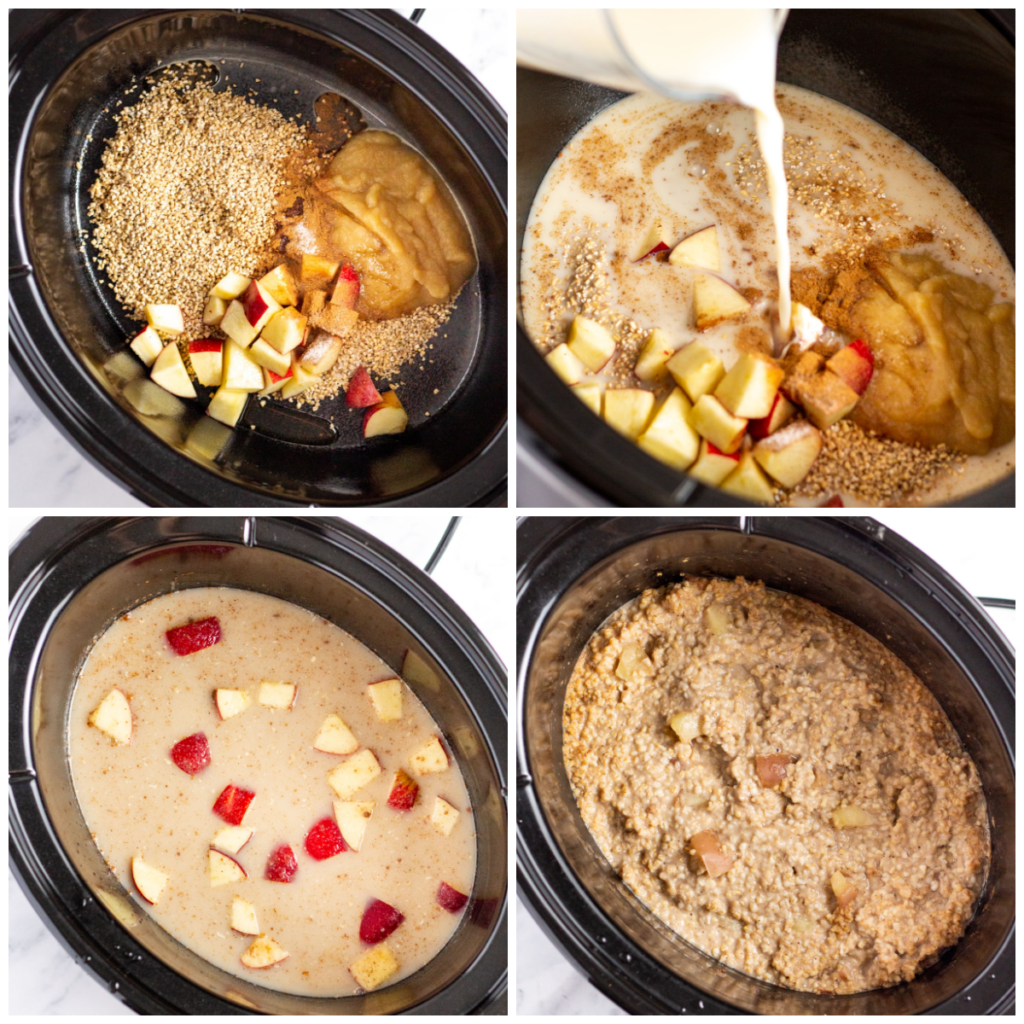 apple spiced slow cooker oatmeal step by step cooking process