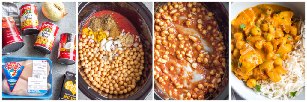 Gluten-Free slow cooker chicken and chickpea tikka masala cooking process