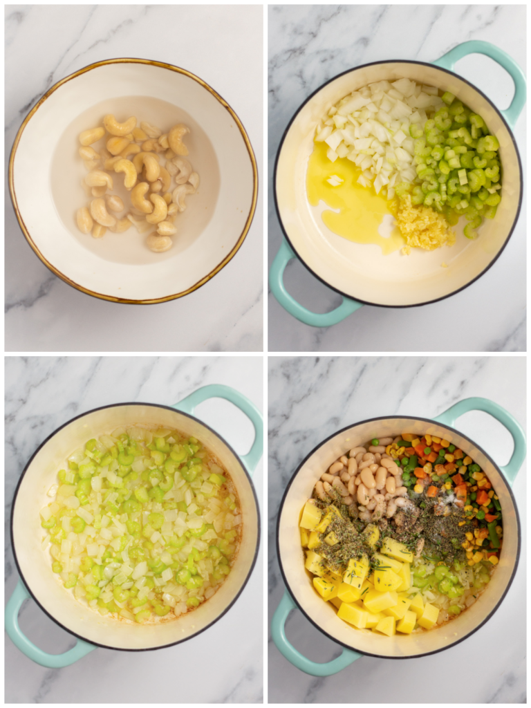 vegan creamy vegetable soup cooking process step by step