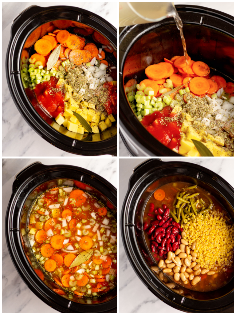 slow cooker vegetarian minestrone soup step by step cooking process