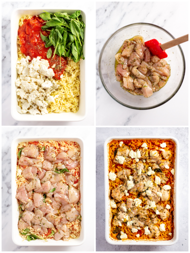 gluten free greek chicken orzo bake cooking process step by step