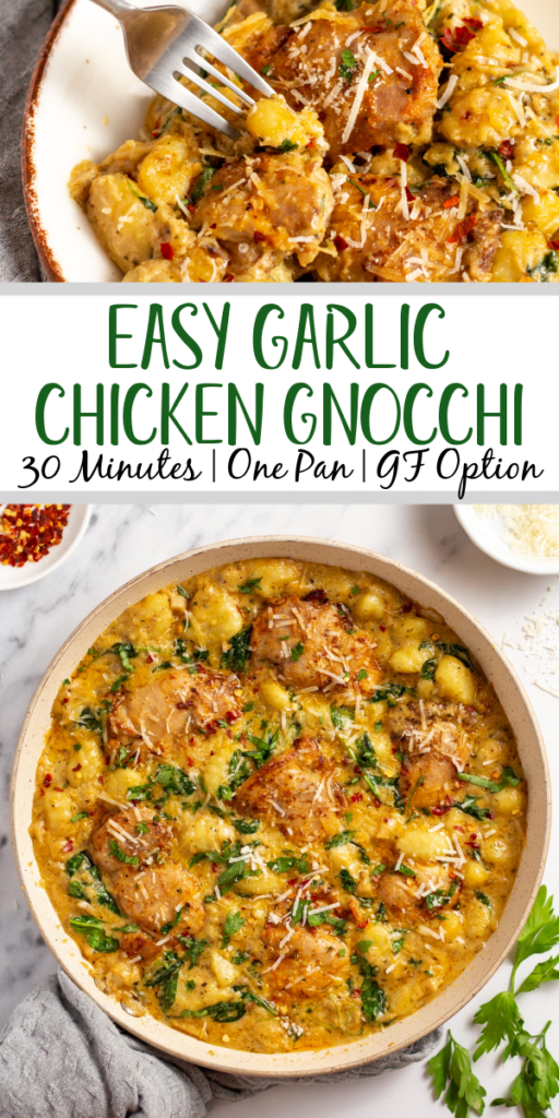 Garlic Chicken Gnocchi Skillet 30 Minutes, GF Healthy Hearty Recipes