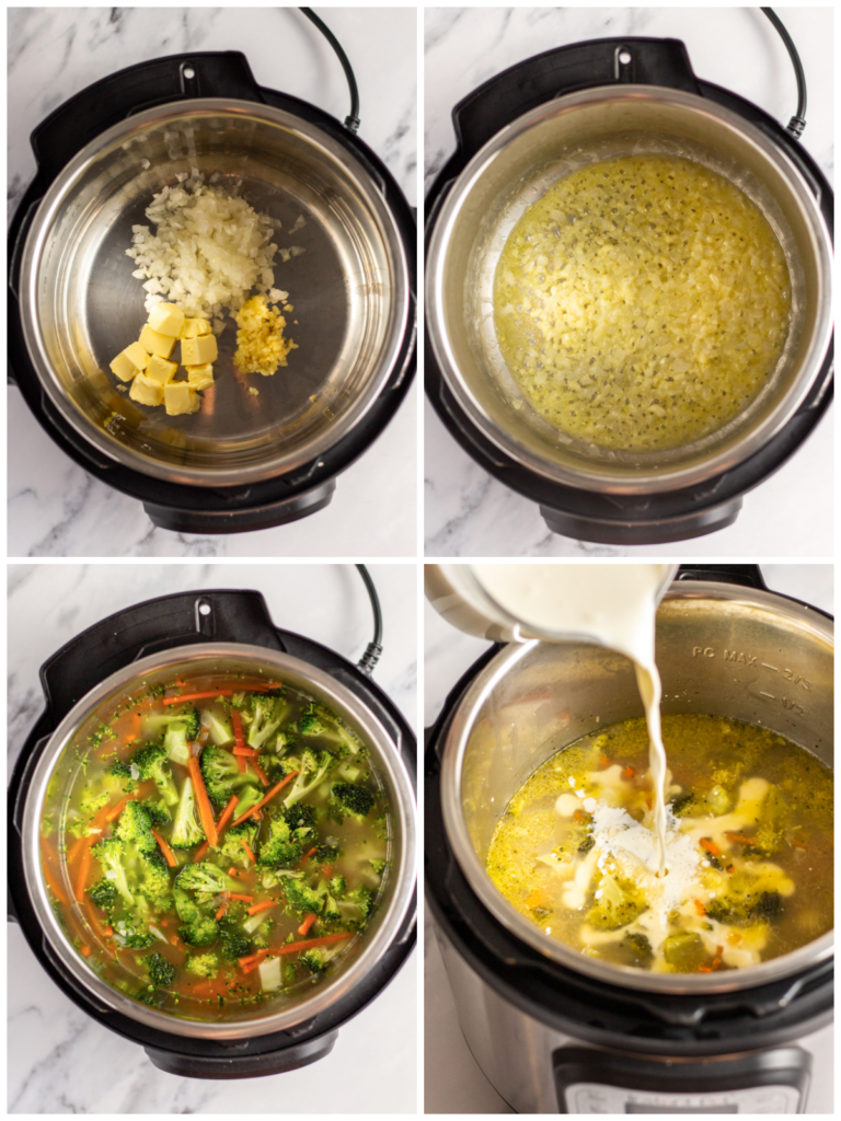 instant pot broccoli cheese soup cooking process step by step
