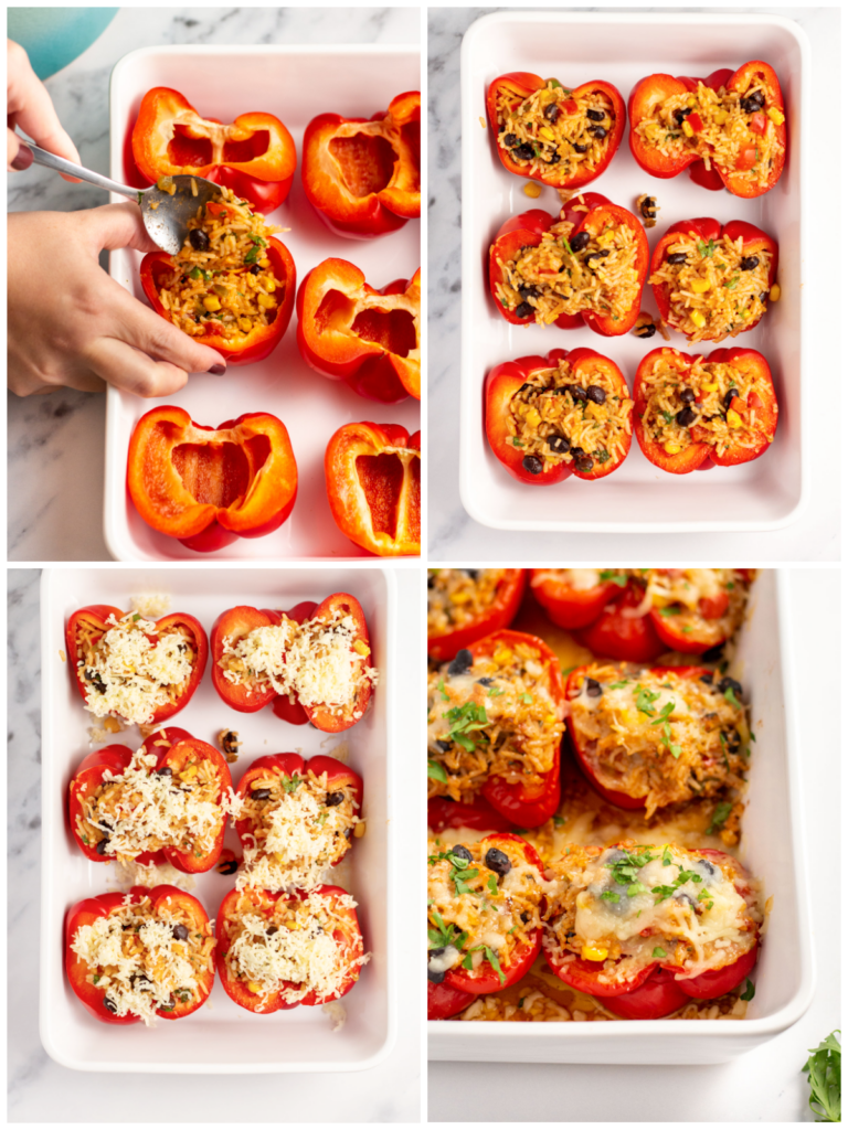 cooking process step by step recipe photos for how to prepare meatless mexican stuffed peppers