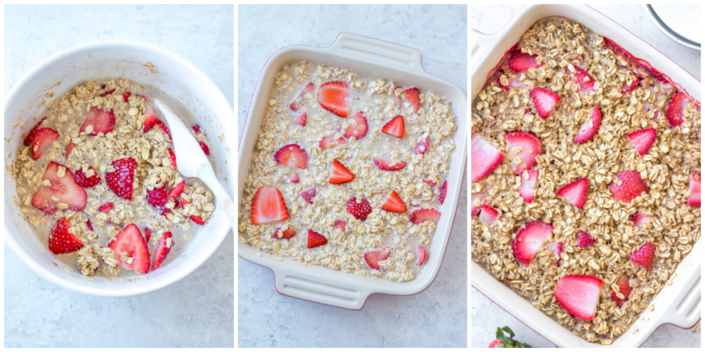 step by step photos of how to make gluten free strawberry baked oatmeal