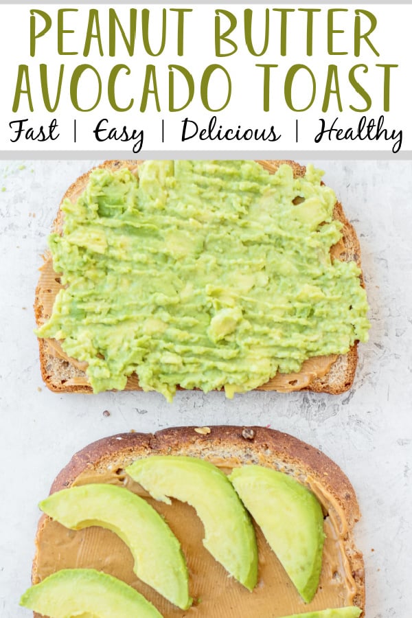 Peanut butter avocado toast is among the easiest and fastest healthy breakfasts out there. Ready in under ten minutes and made with delicious avocados and creamy peanut butter and endless ways to customize to taste you can't go wrong! #healthybreakfastrecipes #30minutemeals #healthybreakfast #avocadotoast #avocado