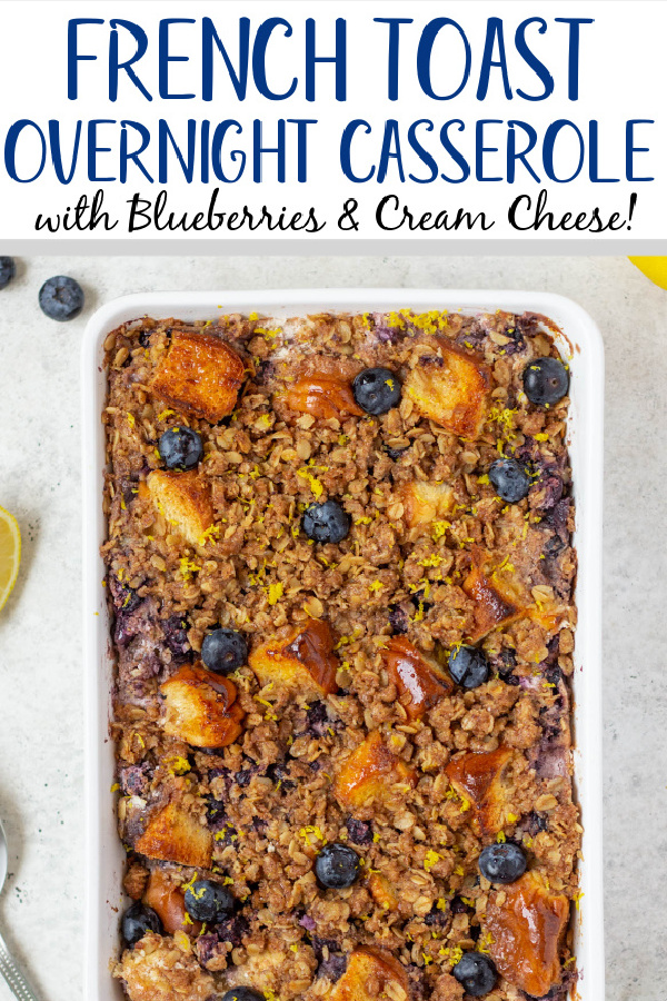 Brioche french toast casserole is a delicious breakfast recipe that can be prepared the night before and stored overnight to make breakfast a breeze in the morning! It's got a fluffy cream cheese and blueberry filling that pairs perfectly with the brioche. This recipe is perfect for holidays, family gatherings and brunch! #briochefrenchtoastcasserole #overnightfrenchtoastcasserole #blueberryfrenchtoast