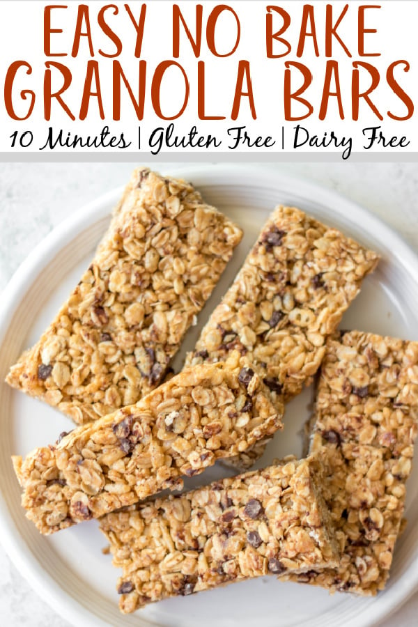 No bake granola bars are super easy to make and use only a few ingredients. They are naturally dairy free and can be made gluten free with zero effort. This recipe is extremely easy to customize to your own tastes and preferences, making microwave granola bars one of the absolute best options for breakfast or simple snack meal prepping! #healthyrecipes #glutenfreerecipes #dairyfreerecipes #glutenfreedairyfreerecipes #healthybreakfast #granolabars #rolledoats