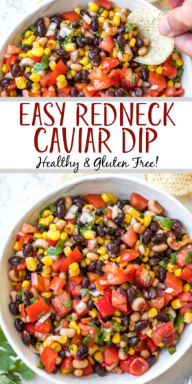 Redneck caviar is one of the easiest and fastest recipes to make for any gathering, party, or game day. It takes almost no time to make and is dairy free and gluten free. The recipe is versatile enough to make adjustments to to make it your own and is a favorite for kids and adults alike. #redneckcaviar #beandip #diprecipes #corndip