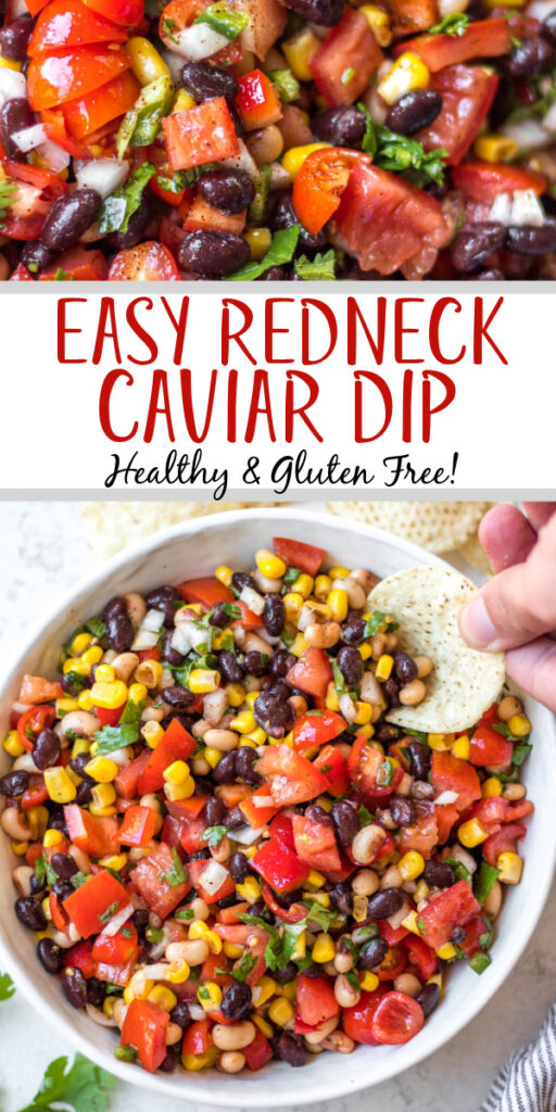 Redneck caviar is one of the easiest and fastest recipes to make for any gathering, party, or game day. It takes almost no time to make and is dairy free and gluten free. The recipe is versatile enough to make adjustments to to make it your own and is a favorite for kids and adults alike. #redneckcaviar #beandip #diprecipes #corndip